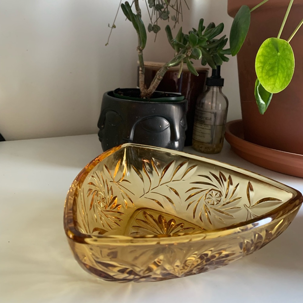 Vintage Amber glass trinket dish